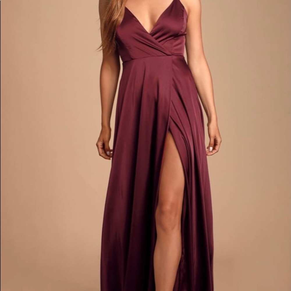 Lulus Ode to Love Burgundy Satin Maxi Dress